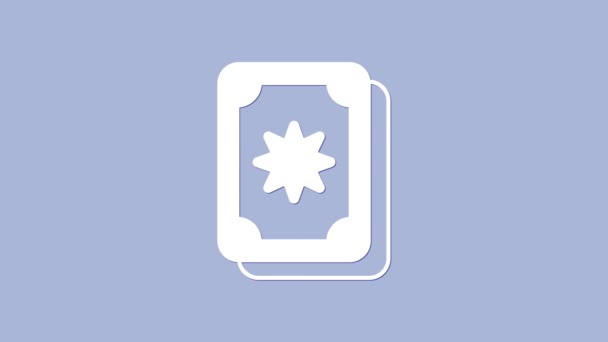 Beyaz Tarot kartları simgesi mor arkaplanda izole edilmiş. Sihirli tarot kartları seti. 4K Video hareketli grafik canlandırması — Stok video