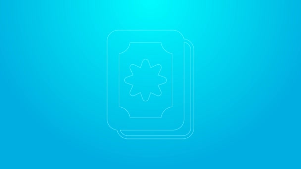 Rosa linje Tarot kort ikon isolerad på blå bakgrund. Magiska ockulta uppsättning tarotkort. 4K Video motion grafisk animation — Stockvideo