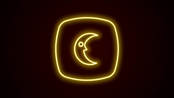 Светящиеся неоновая линия Луна и звезды значок изолированы на черном фоне. Облачный ночной знак. Символ сна снов. Полнолуние. Ночной знак или знак времени сна. Видеографическая анимация 4K — стоковое видео