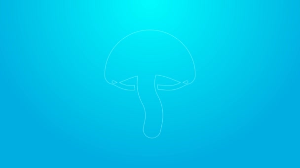 粉红线蘑菇图标隔离在蓝色背景上.4K视频运动图形动画 — 图库视频影像