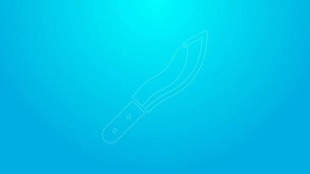Розовая линия Мачете или большой нож значок изолирован на синем фоне. Видеографическая анимация 4K — стоковое видео