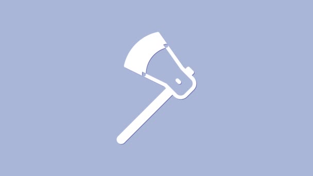 Icona ascia in legno bianco isolato su sfondo viola. Ascia taglialegna. Animazione grafica 4K Video motion — Video Stock