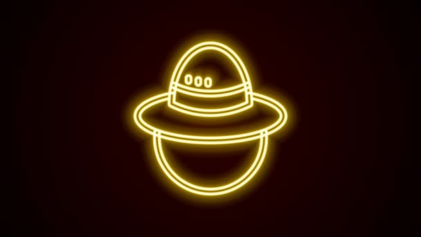 Leuchtende Leuchtschrift Camping Hut Symbol isoliert auf schwarzem Hintergrund. Strandhut-Panama. Explorer Reisende Hut für die Jagd, Wandern, Tourismus. 4K Video Motion Grafik Animation — Stockvideo