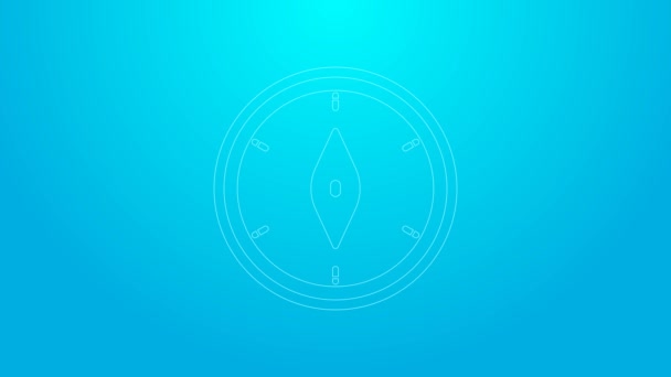 Rosa linje Kompass ikon isolerad på blå bakgrund. Windrose navigeringssymbol. Vindrosa tecken. 4K Video motion grafisk animation — Stockvideo