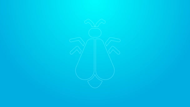 Icono de mosquito de línea rosa aislado sobre fondo azul. Animación gráfica de vídeo 4K — Vídeo de stock