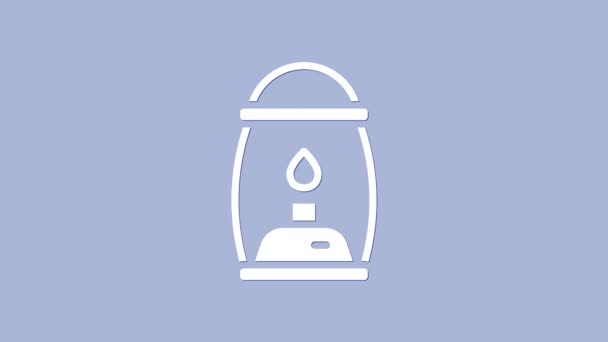 Fehér Camping lámpa ikon elszigetelt lila háttér. 4K Videó mozgás grafikus animáció — Stock videók