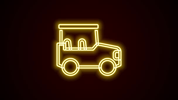 Gloeiende neon lijn Safari auto pictogram geïsoleerd op zwarte achtergrond. 4K Video motion grafische animatie — Stockvideo