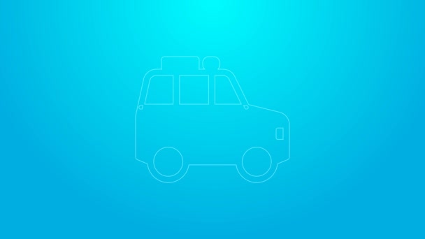 Rosa linje bil ikon isolerad på blå bakgrund. 4K Video motion grafisk animation — Stockvideo