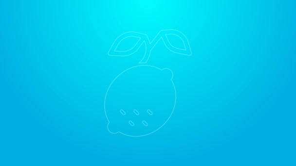 Rosa linje Lemon ikon isolerad på blå bakgrund. 4K Video motion grafisk animation — Stockvideo