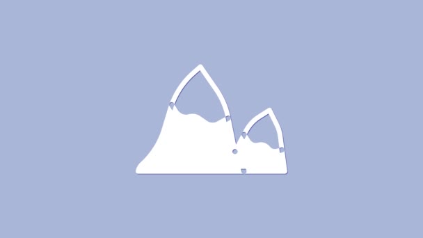 Icône Montagnes blanches isolée sur fond violet. Symbole de victoire ou concept de succès. Animation graphique de mouvement vidéo 4K — Video