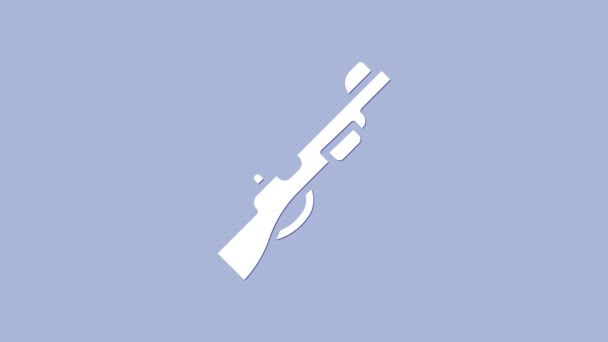 白狩り銃のアイコンは紫の背景に隔離された。狩猟散弾銃。4Kビデオモーショングラフィックアニメーション — ストック動画