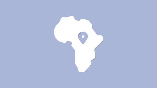 Mapa blanco de África icono aislado sobre fondo púrpura. Animación gráfica de vídeo 4K — Vídeo de stock