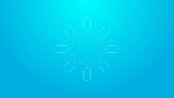 Pink line Sun icon isolated on blue background. 4K Video motion graphic animation — Stock Video
