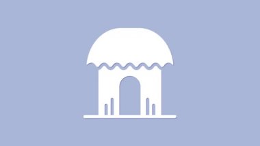 Beyaz Afrika kulübesi simgesi mor arkaplanda izole edilmiş. Afrika evi sembolü. 4K Video hareketli grafik canlandırması