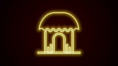Parlayan neon hattı Afrika kulübesi simgesi siyah arkaplanda izole edildi. Afrika evi sembolü. 4K Video hareketli grafik canlandırması