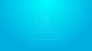 Maya ikonundaki pembe çizgi Chichen Itza mavi arka planda izole edilmiş. Antik Maya piramidi. Meksika 'nın ünlü anıtı. 4K Video hareketli grafik canlandırması