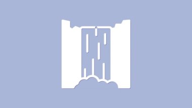 Beyaz Şelale simgesi mor arkaplanda izole edilmiş. 4K Video hareketli grafik canlandırması