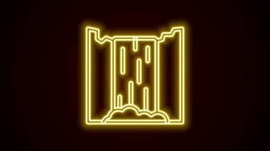 Parlayan neon hattı Waterfall simgesi siyah arkaplanda izole edildi. 4K Video hareketli grafik canlandırması