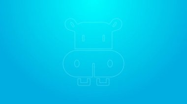Pembe çizgi Hippo veya Hippopotam ikonu mavi arkaplanda izole edilmiş. Hayvan sembolü. 4K Video hareketli grafik canlandırması
