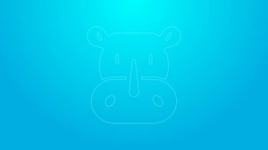 Pembe çizgi gergedan simgesi mavi arkaplanda izole edilmiş. Hayvan sembolü. 4K Video hareketli grafik canlandırması