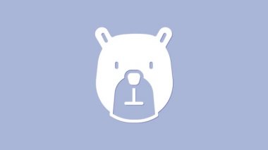 Beyaz Ayı baş simgesi mor arkaplanda izole edildi. 4K Video hareketli grafik canlandırması