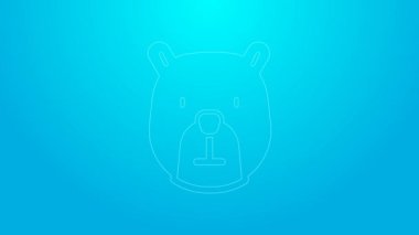 Pembe çizgi ayı başı simgesi mavi arkaplanda izole edildi. 4K Video hareketli grafik canlandırması