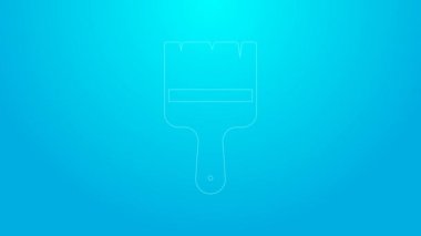 Pembe çizgi fırça simgesi mavi arkaplanda izole edildi. 4K Video hareketli grafik canlandırması