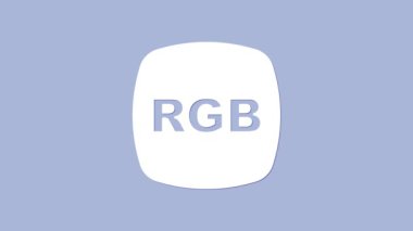 Beyaz konuşma balonu RGB ve CMYK renk karıştırma simgesi mor arkaplanda izole. 4K Video hareketli grafik canlandırması