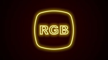RGB ve CMYK renk karıştırma simgesiyle parlayan neon hattı konuşma balonu siyah arkaplanda izole edildi. 4K Video hareketli grafik canlandırması