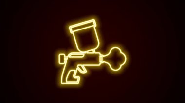 Parlak neon çizgili sprey tabanca ikonu siyah arkaplanda izole edildi. 4K Video hareketli grafik canlandırması