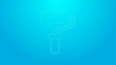 Pembe çizgi boyalı fırça ikonu mavi arkaplanda izole edildi. 4K Video hareketli grafik canlandırması