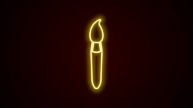 Parlayan neon çizgisi fırça simgesi siyah arkaplanda izole edildi. 4K Video hareketli grafik canlandırması