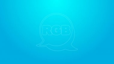 Mavi arkaplanda, RGB ve CMYK renk karıştırma simgesiyle pembe çizgi konuşma balonu. 4K Video hareketli grafik canlandırması