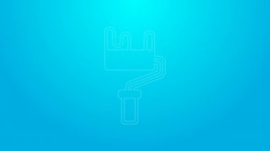 Pembe çizgi boyalı fırça ikonu mavi arkaplanda izole edildi. 4K Video hareketli grafik canlandırması