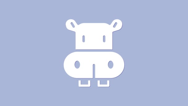 Icono de hipopótamo blanco o hipopótamo aislado sobre fondo púrpura. Símbolo animal. Animación gráfica de vídeo 4K — Vídeo de stock