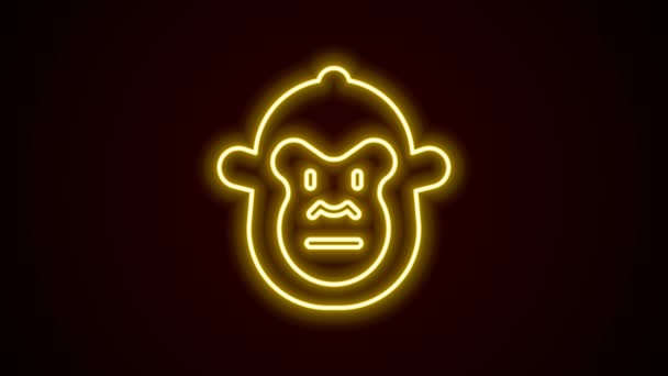 Icono de Mono de línea de neón brillante aislado sobre fondo negro. Símbolo animal. Animación gráfica de vídeo 4K — Vídeo de stock