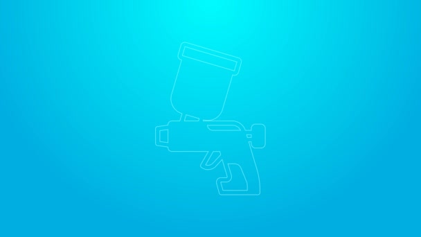 Ligne rose Icône de pistolet de peinture isolé sur fond bleu. Animation graphique de mouvement vidéo 4K — Video