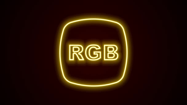 RGB ve CMYK renk karıştırma simgesiyle parlayan neon hattı konuşma balonu siyah arkaplanda izole edildi. 4K Video hareketli grafik canlandırması — Stok video