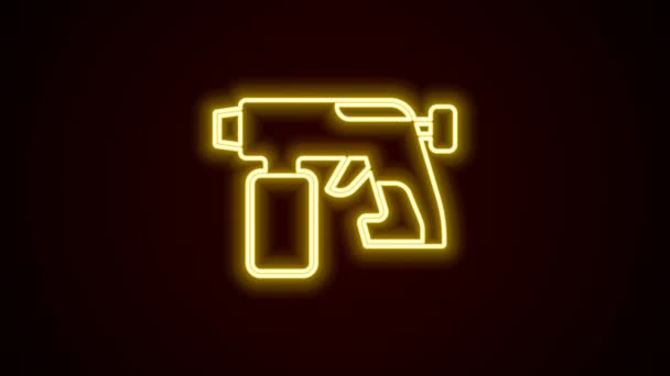 Zářící neonová čára Ikona stříkací pistole izolovaná na černém pozadí. Grafická animace pohybu videa 4K — Stock video