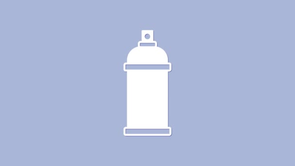 White Paint spray może ikona izolowane na fioletowym tle. 4K Animacja graficzna ruchu wideo — Wideo stockowe