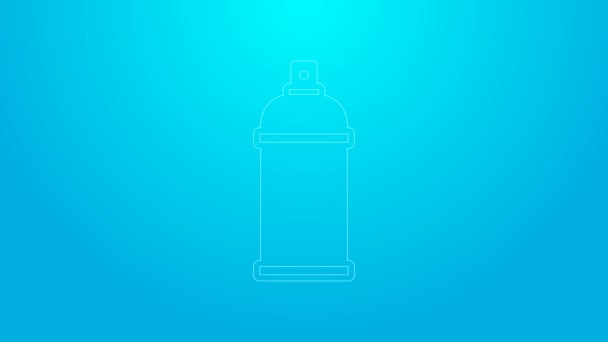 Pink line Paint spray can icon isolated on blue background. 4K Video motion graphic animation — Stock Video