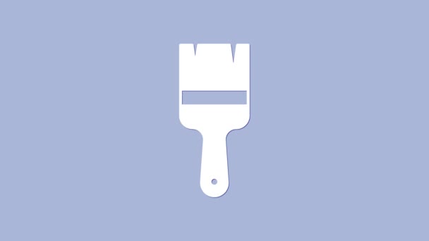 Icona pennello bianco isolato su sfondo viola. Animazione grafica 4K Video motion — Video Stock