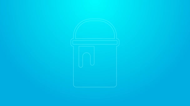 Pink line Paint bucket icon isolated on blue background. 4K Video motion graphic animation — Stock Video