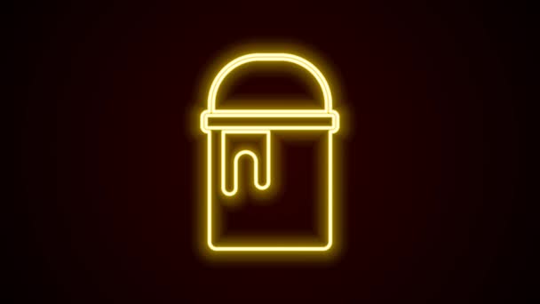 Zářící neonová čára Ikona kbelíku s barvou izolovaná na černém pozadí. Grafická animace pohybu videa 4K — Stock video