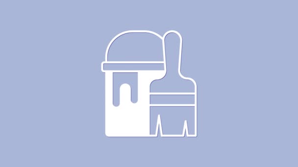 Bílý kbelík s ikonou štětce izolované na fialovém pozadí. Grafická animace pohybu videa 4K — Stock video