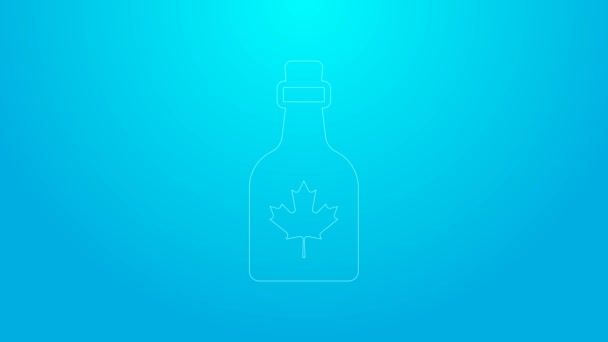 Rosa linje Flaska av lönnsirap ikon isolerad på blå bakgrund. 4K Video motion grafisk animation — Stockvideo