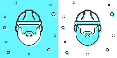 Siyah çizgi sakallı oduncu ikonu yeşil ve beyaz arka planda izole edilmiş. Rastgele dinamik şekiller. Vektör