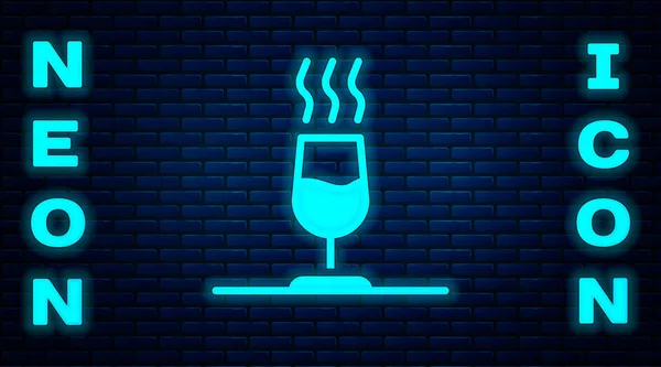 Gloeiende neon Wijn proeven, degustatie pictogram geïsoleerd op bakstenen muur achtergrond. Sommelier. Ruikt naar wijn. Vector — Stockvector