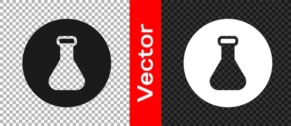 Schwarzes Reagenzglas und Kolben-Chemielabor-Testsymbol isoliert auf transparentem Hintergrund. Laborgläser. Vektor — Stockvektor