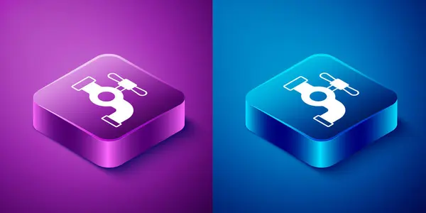 Isometric Water tap icon isolated on blue and purple background. Square button. Vector — Stock Vector